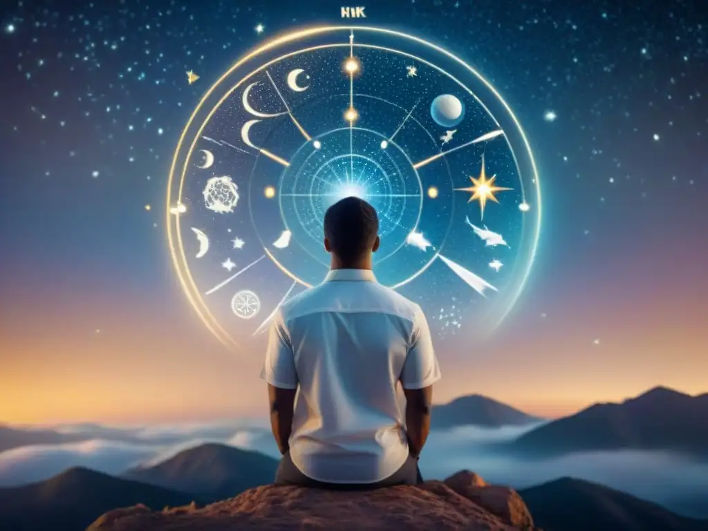 Persona contemplando la conexión cósmica astrología cuántica en el cielo estrellado
