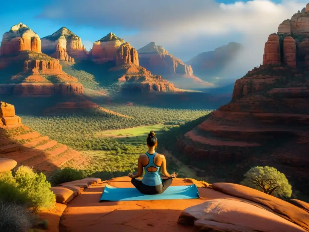 Personas meditando en vórtices energéticos Sedona Arizona, conectando con la naturaleza y la energía espiritual