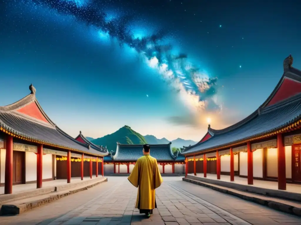 Pintura de seda con cometa celestial en aldea china: influencia de cometas en creencias antiguas