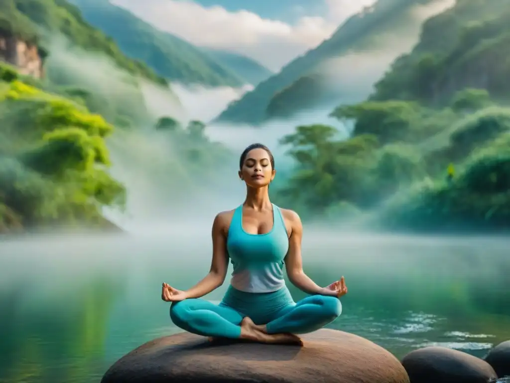 Practicante de yoga en armonía con la naturaleza, integración Ayurveda Yoga rutina diaria