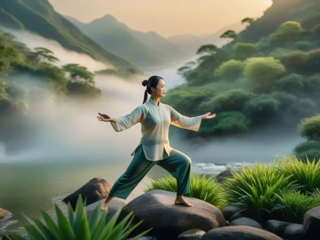 Un practicante de Qigong en armonía con la naturaleza al amanecer