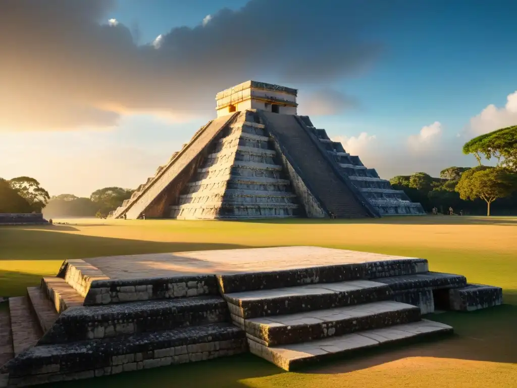 Los primeros rayos de sol iluminan la antigua pirámide maya de Chichén Itzá, revelando su energía misteriosa y su intrincada arquitectura