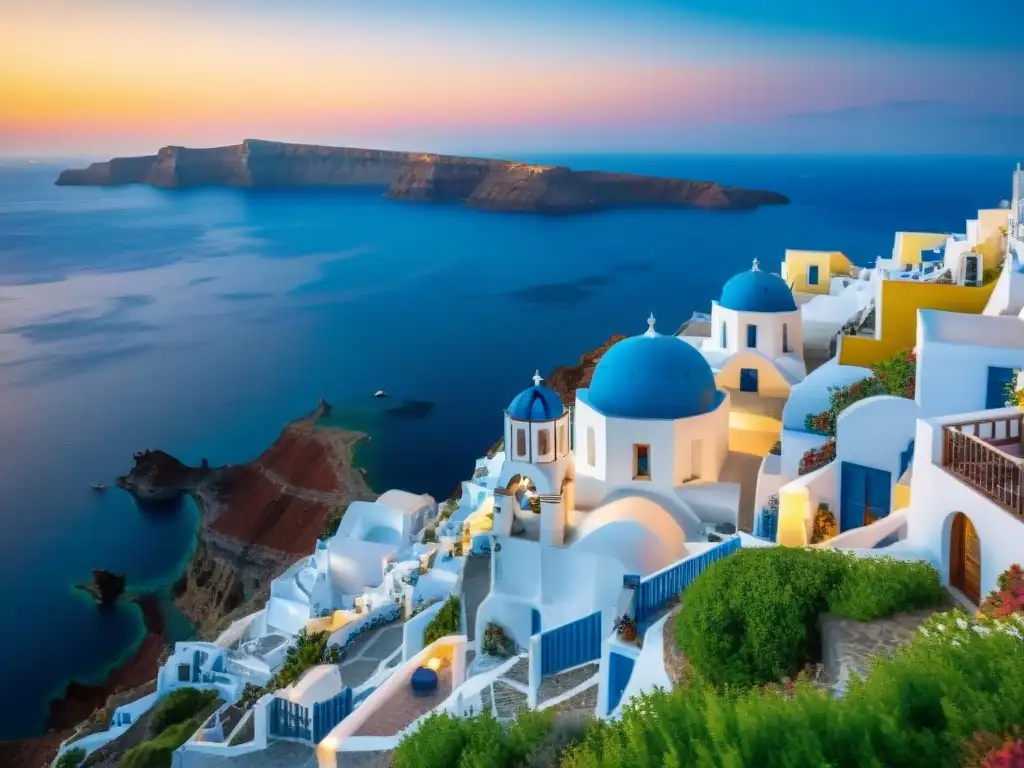 Puesta de sol en Santorini, Grecia, reflejando serenidad en el mar Egeo