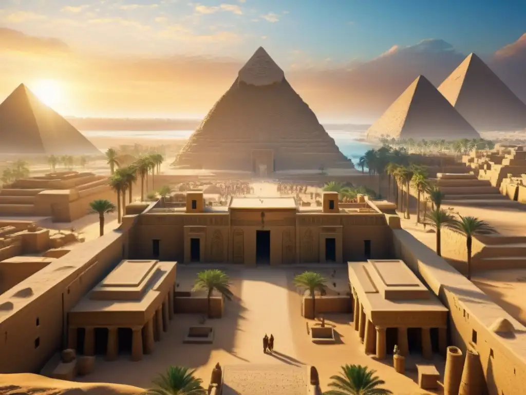 Realidad virtual fusionando con la antigua ciudad de Tebas, inspiración egipcia en ciencia ficción