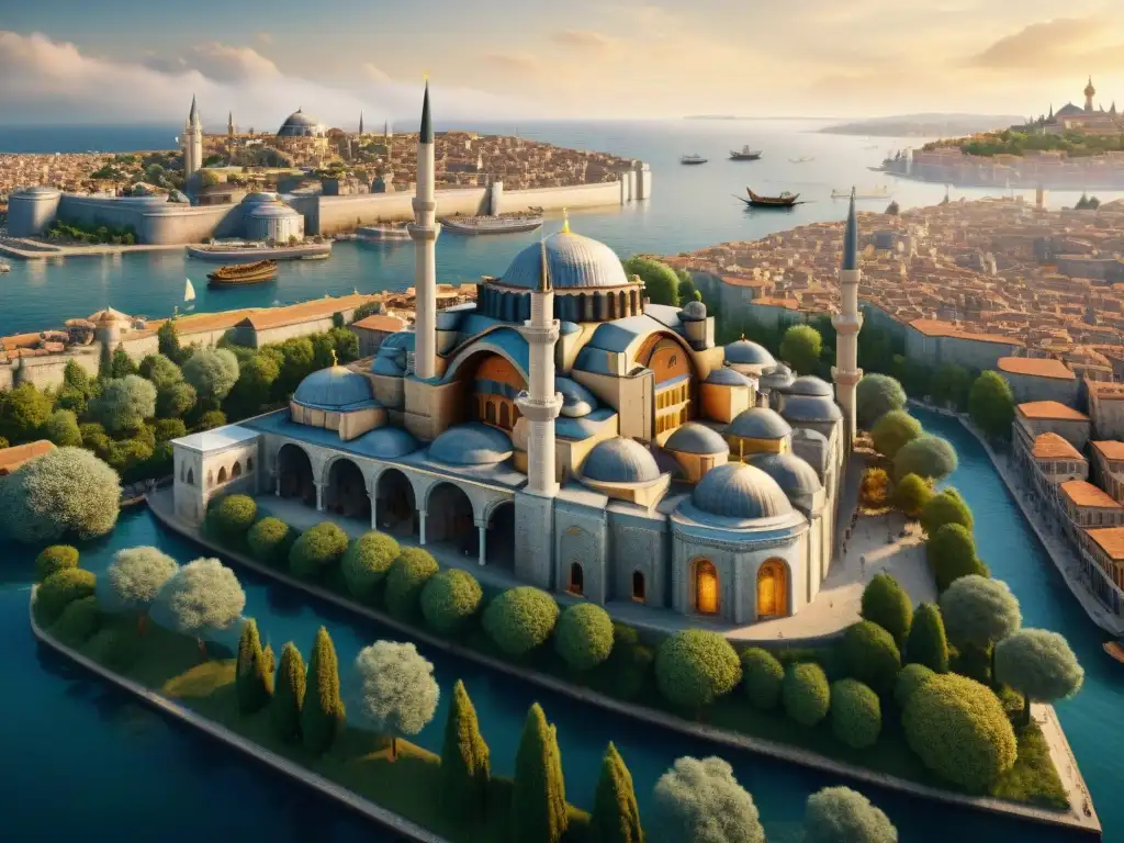 Reconstrucción digital detallada de Constantinopla en el Imperio Bizantino Reconstrucción detallada de Constantinopla en el Imperio Bizantino, mostrando la majestuosidad de la ciudad antigua