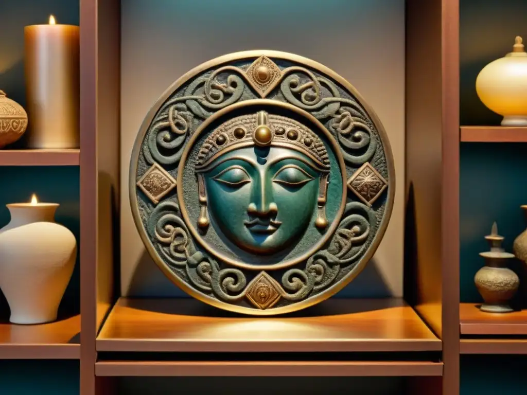 Reflejo de rituales de adivinación etruscos misteriosos en espejo de bronce grabado