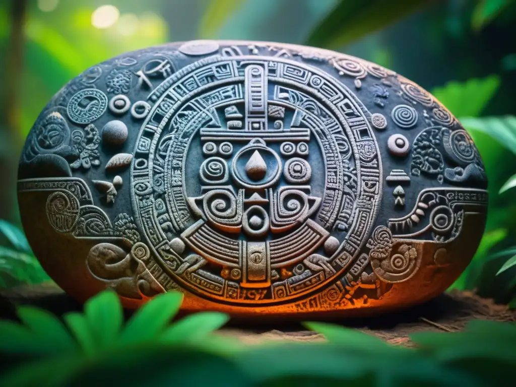 Relieve maya con predicciones futuras astrología maya en la selva iluminada