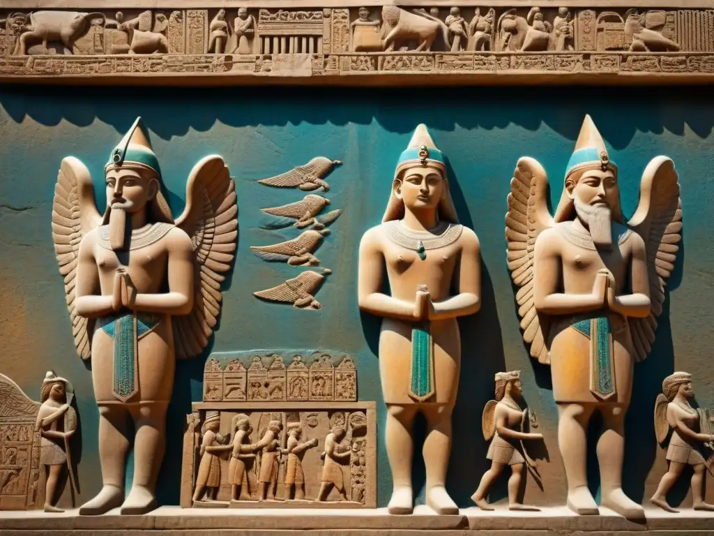 Relieve mesopotámico antiguo con ángeles: simbolismo ángeles culturas antiguas