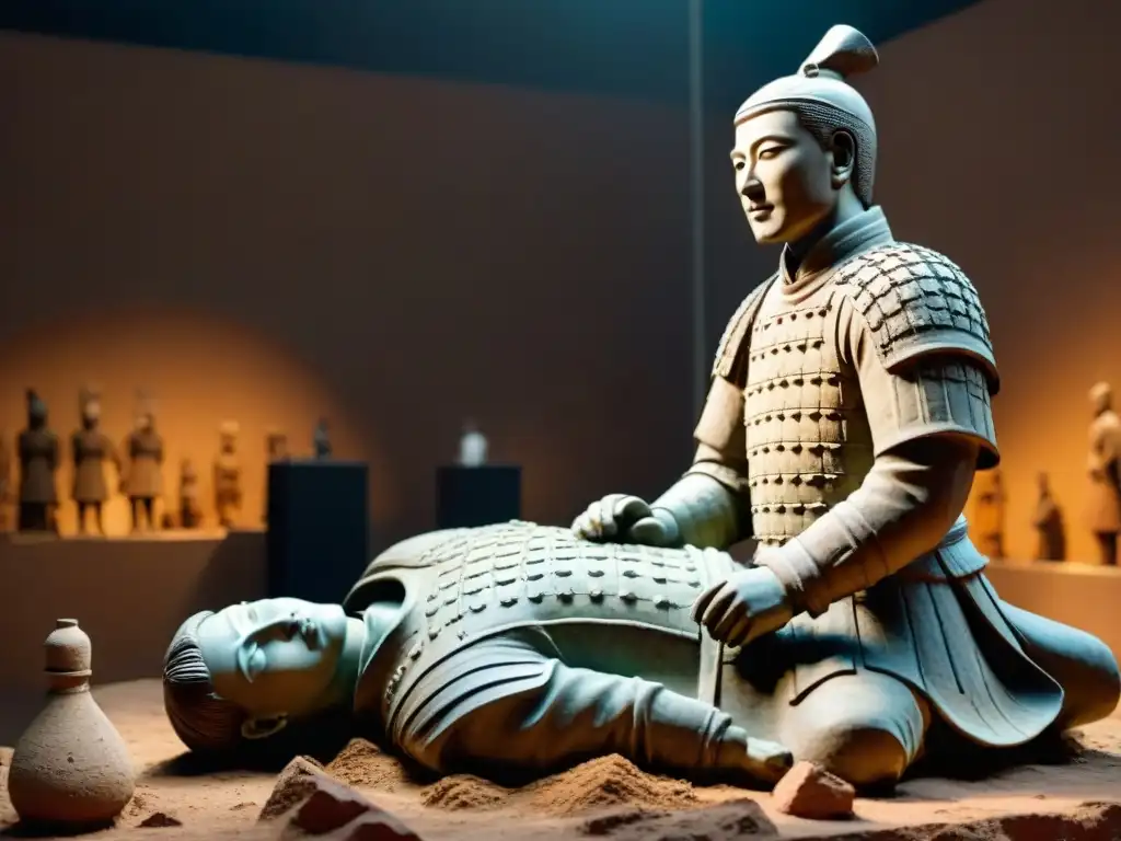 Restauración de Guerreros de Terracota: Arqueólogos expertos restauran con detalle, rodeados de historia y herramientas antiguas