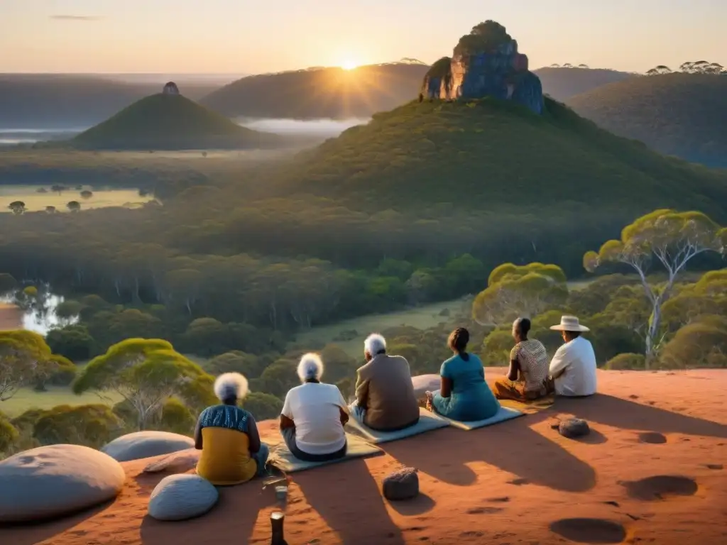 Restauración de lugares de culto: Ancianos y voluntarios indígenas restauran un sitio sagrado al atardecer