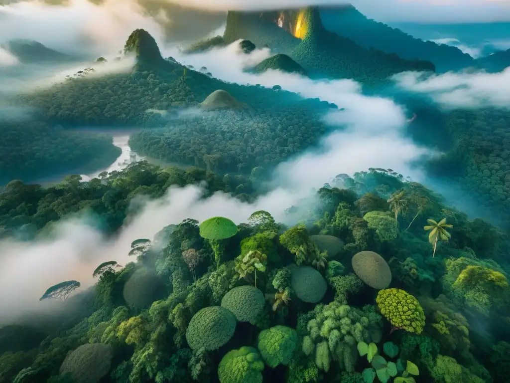 Retiro espiritual en la Amazonía: amanecer vibrante sobre la exuberante selva, conectando con la naturaleza y la espiritualidad