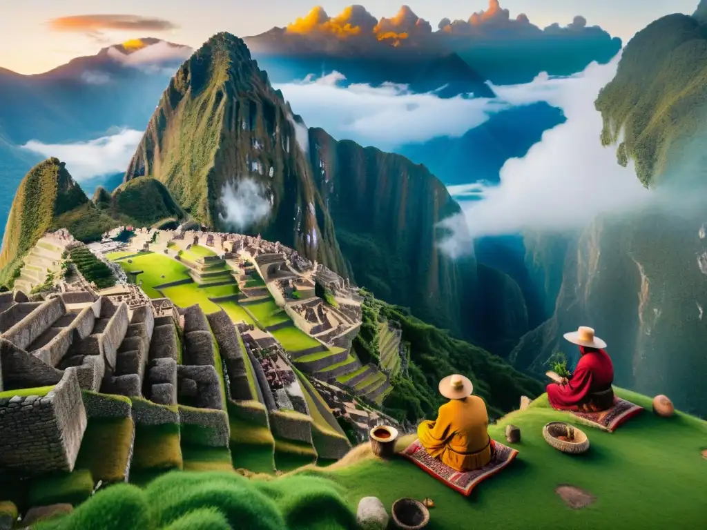 Retiro espiritual en Machu Picchu: Ritos ancestrales al amanecer entre las ruinas, neblina y colores vibrantes