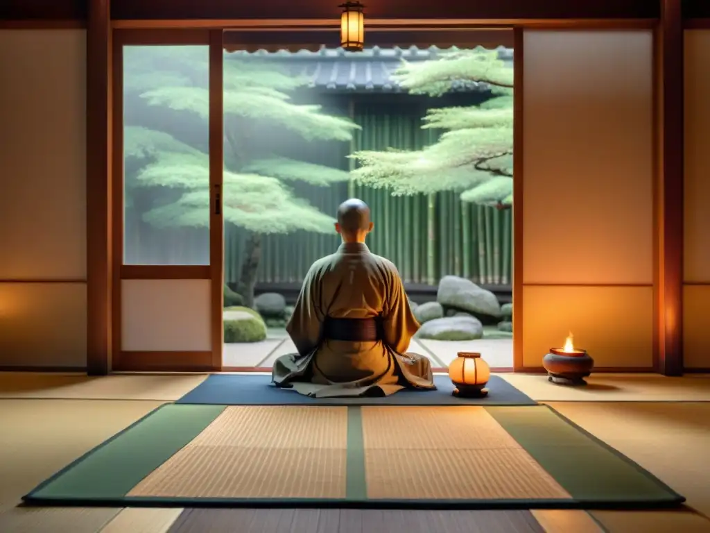 Retiro de meditación en templo zen de Kyoto: principiantes practican en ambiente sereno, guiados por monje sabio