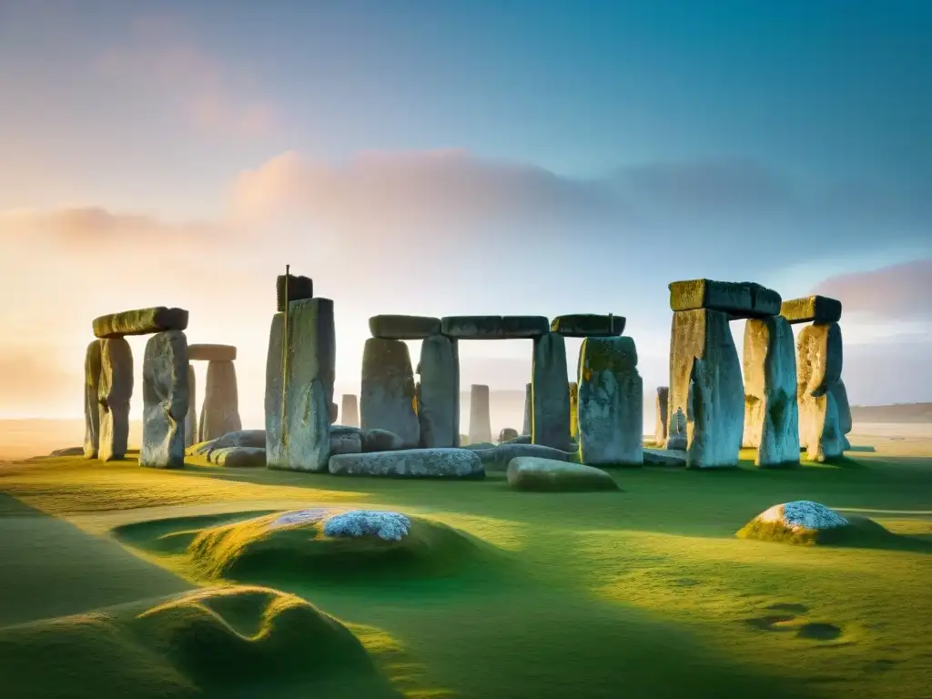 Retiros espirituales en Stonehenge: Figuras silueteadas en círculo de piedras ancestrales al amanecer