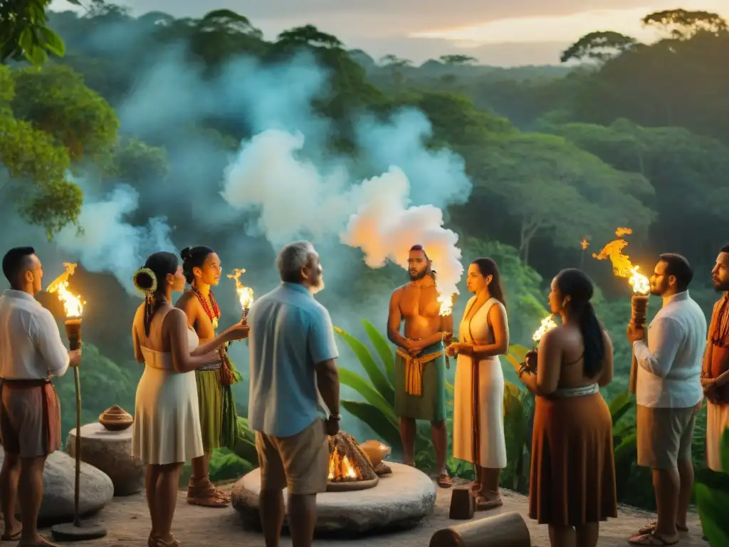 Retiros espirituales mayas en Yucatán: Ceremonia con chamán en la jungla, entre ruinas, luces y naturaleza vibrante