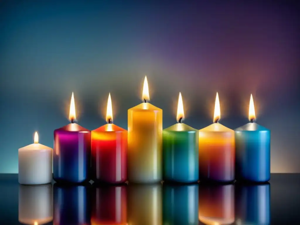 Un ritual místico: velas de colores y aromas en gradiente, creando una atmósfera encantadora