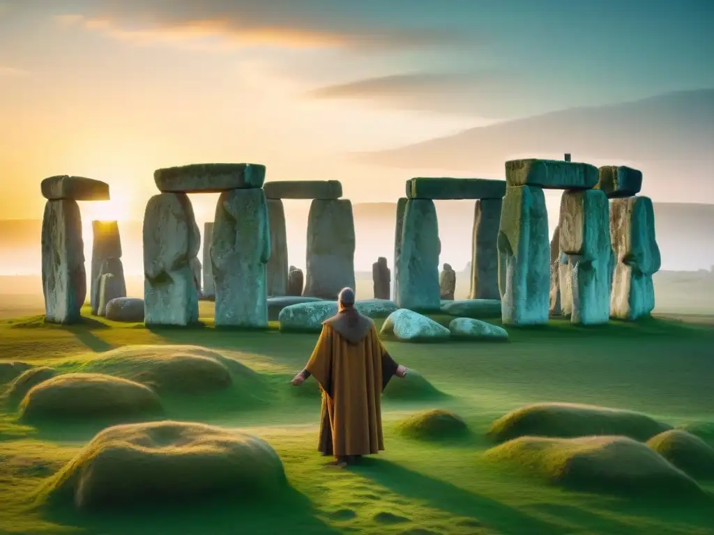 Rituales ancestrales en Stonehenge: Druidas realizan ceremonia al amanecer con las piedras sagradas de fondo