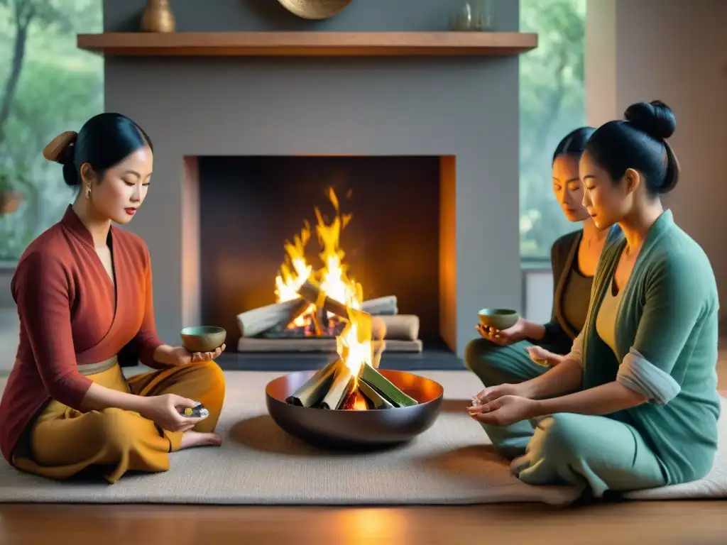 Diversos rituales en chimeneas antiguas: meditación, limpieza con salvia, cristales y té