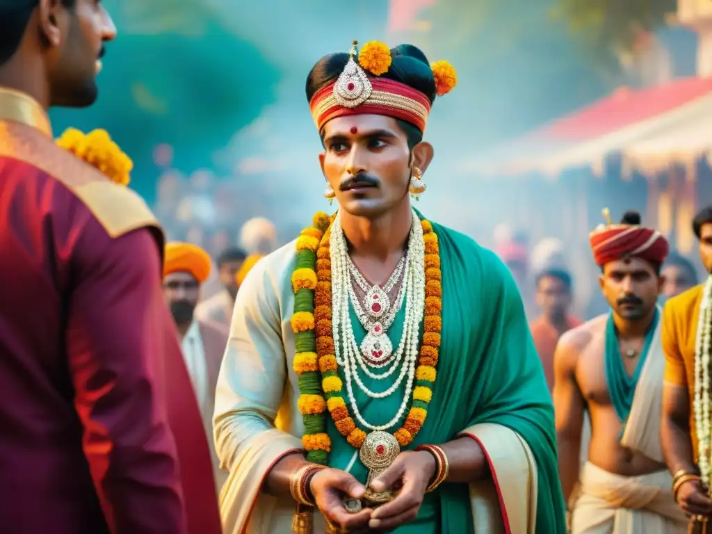 Rituales de paso en India: Detalle de jóvenes en ceremonia tradicional con coloridos atuendos y rituales ancestrales