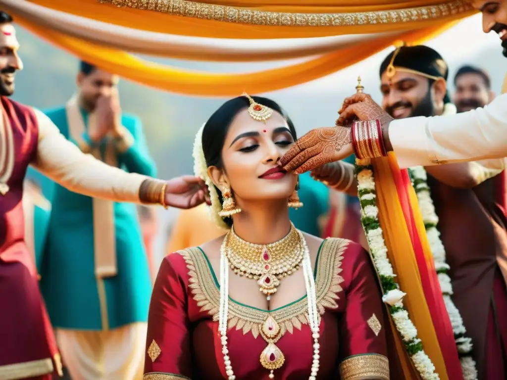 Rituales de paso en India: Celebración vibrante de una boda tradicional, con coloridos trajes, adornos y música