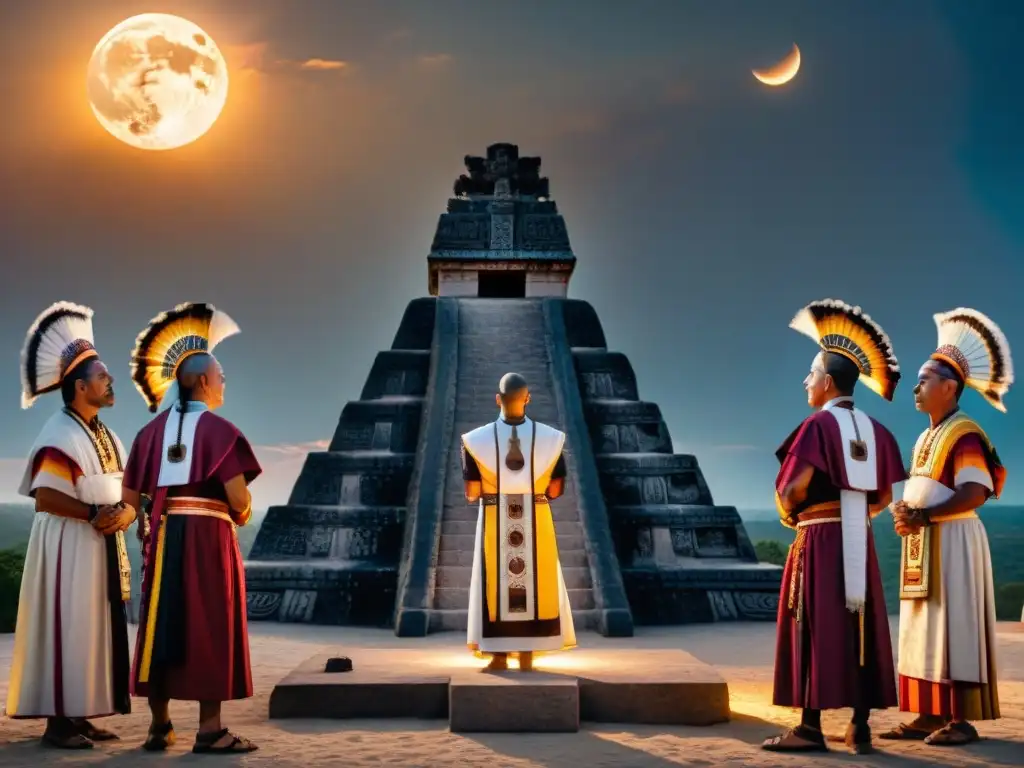 Sacerdotes mayas en eclipse solar, impacto eclipses vida antigua