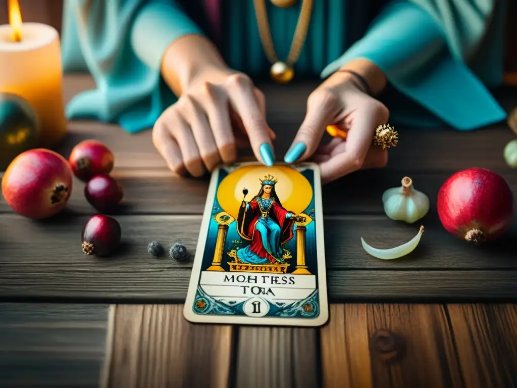 La 'Sacerdotisa' del tarot en detallada imagen sobre mesa de madera envejecida