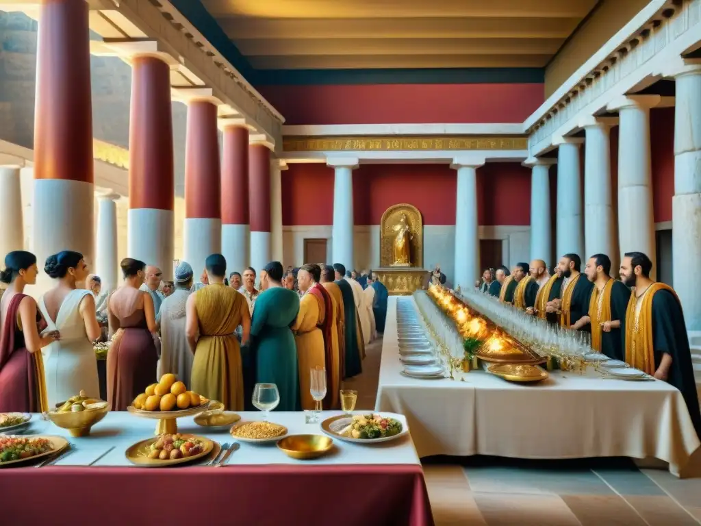 Salón de banquetes antiguo en Grecia con ética hospitalidad y opulencia