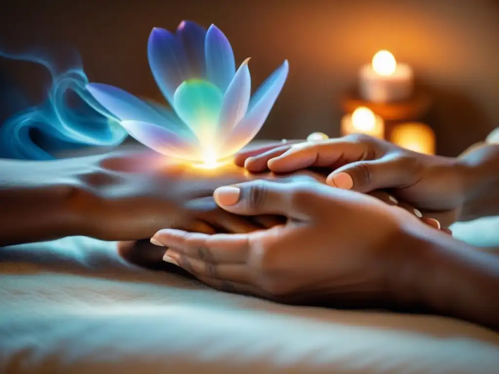 Sanación energética con Reiki: Intenso intercambio de energía curativa entre terapeuta y paciente en sesión de Reiki