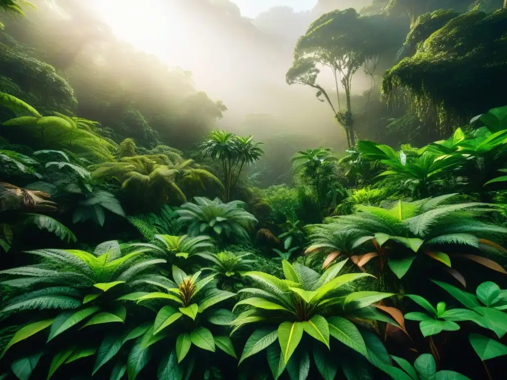 Un sanador indígena seleccionando plantas medicinales precolombinas en la exuberante selva