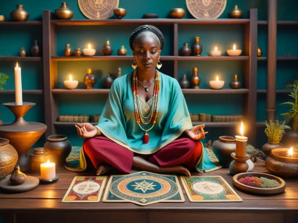 Un sanador tradicional en una mística ceremonia de adivinación en la sanación espiritual