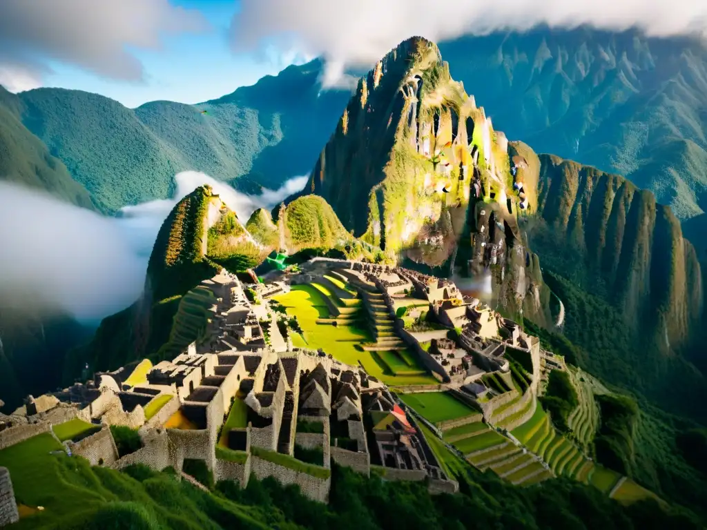 Descubre los secretos arquitectónicos de Machu Picchu: la ciudadela inca entre las montañas verdes de los Andes al amanecer