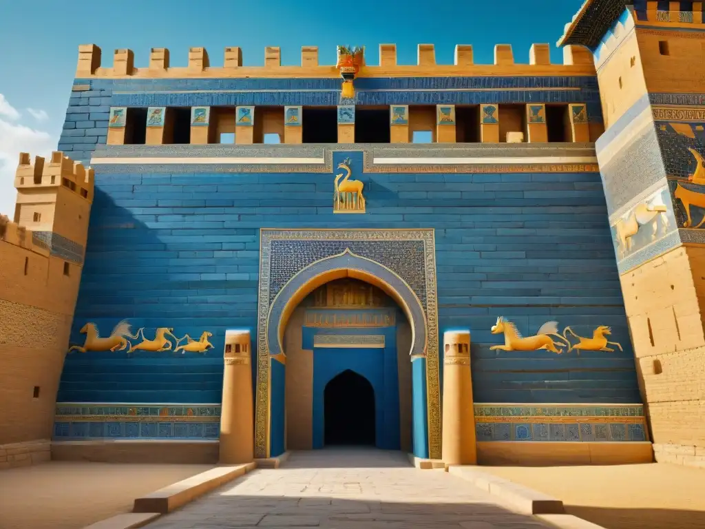 Descubre los secretos de Babilonia: La majestuosa Puerta de Ishtar con dragones y toros en ladrillos azules