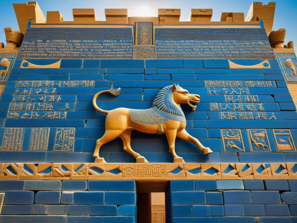 Descubre los secretos de Babilonia: La majestuosa Puerta de Ishtar en todo su esplendor azul y tallado detallado