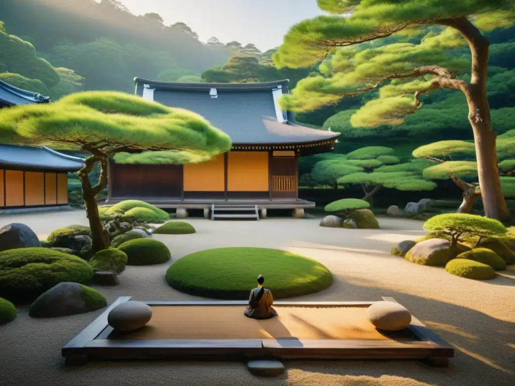 Un jardín Zen sereno en el famoso Templo Ryoanji de Kyoto invita a la meditación