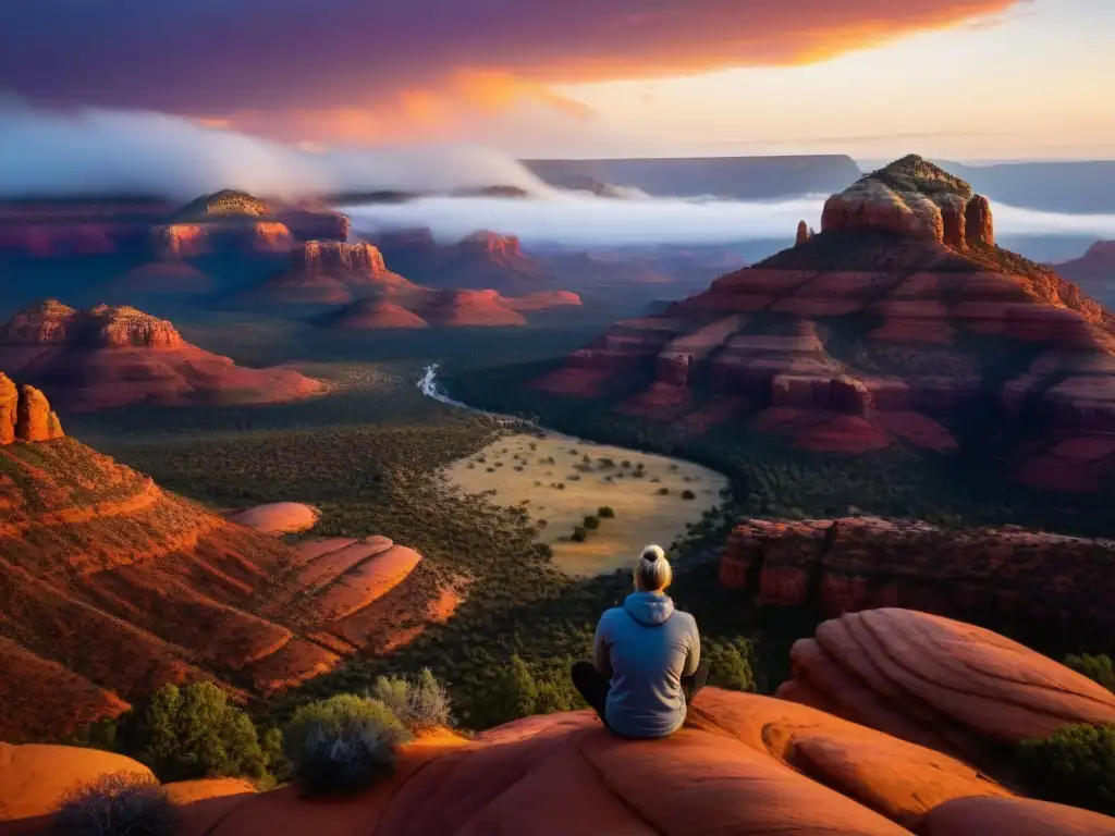 Un sereno meditador en los vórtices energéticos de Sedona, alma conectada con la naturaleza