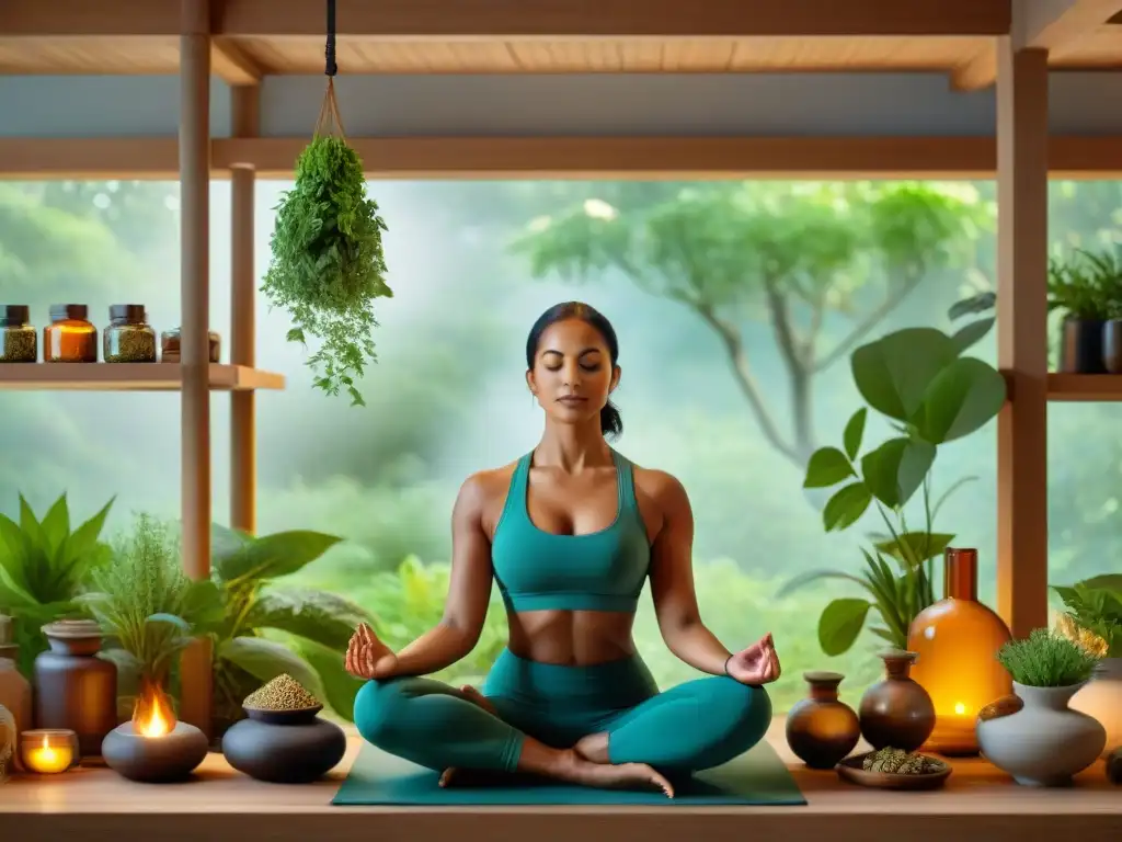 Una sesión de yoga serena entre plantas y remedios herbales en Yoga Ayurveda