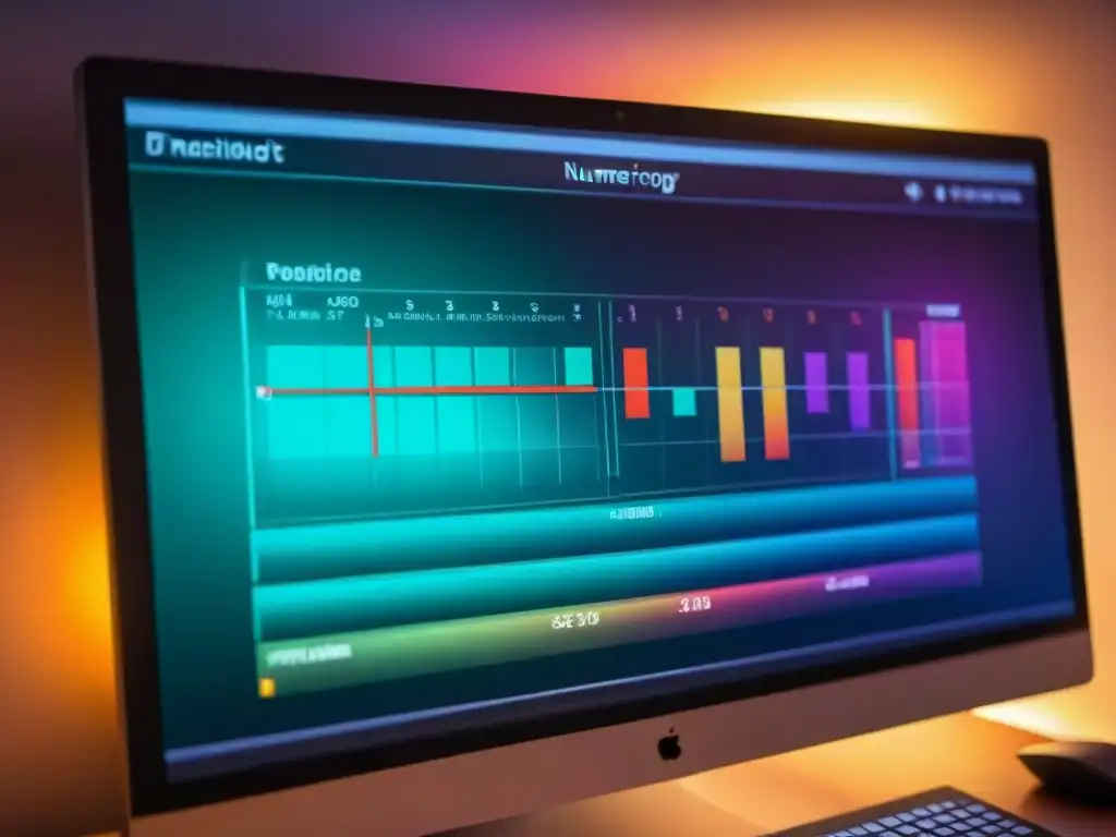 Descubre el significado oculto de los números en la vida a través de un software de numerología en una pantalla de ordenador, rodeado de misterio en una habitación tenue