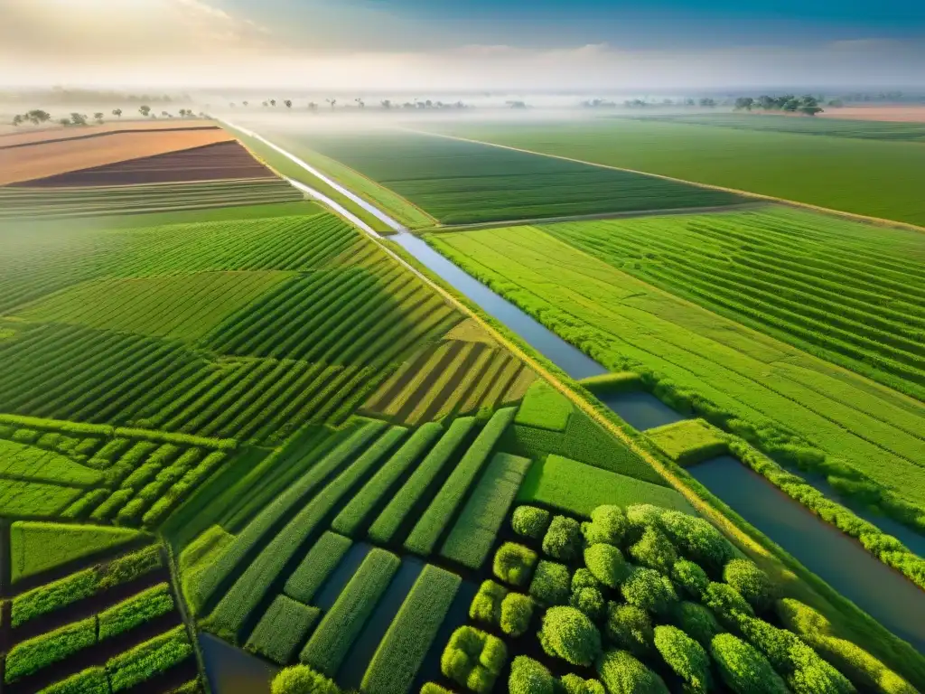 Sistemas de irrigación precolombinos eficientes: Red de canales antiguos distribuyendo agua en campos agrícolas