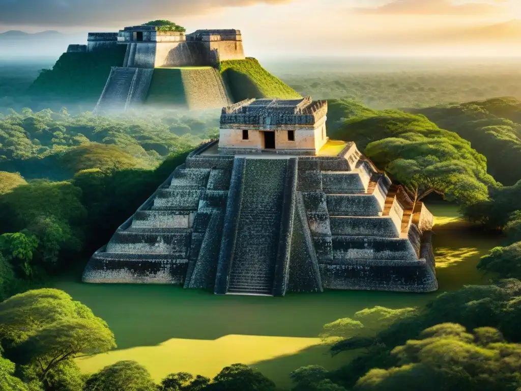 El sol sale sobre las ruinas mayas de Uxmal en Yucatán, creando una atmósfera espiritual