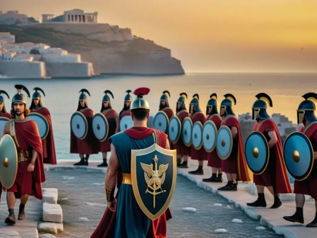 Un solemne cortejo de guerreros griegos antiguos llevando al héroe caído en un escudo, rodeados de dolientes en atuendos tradicionales