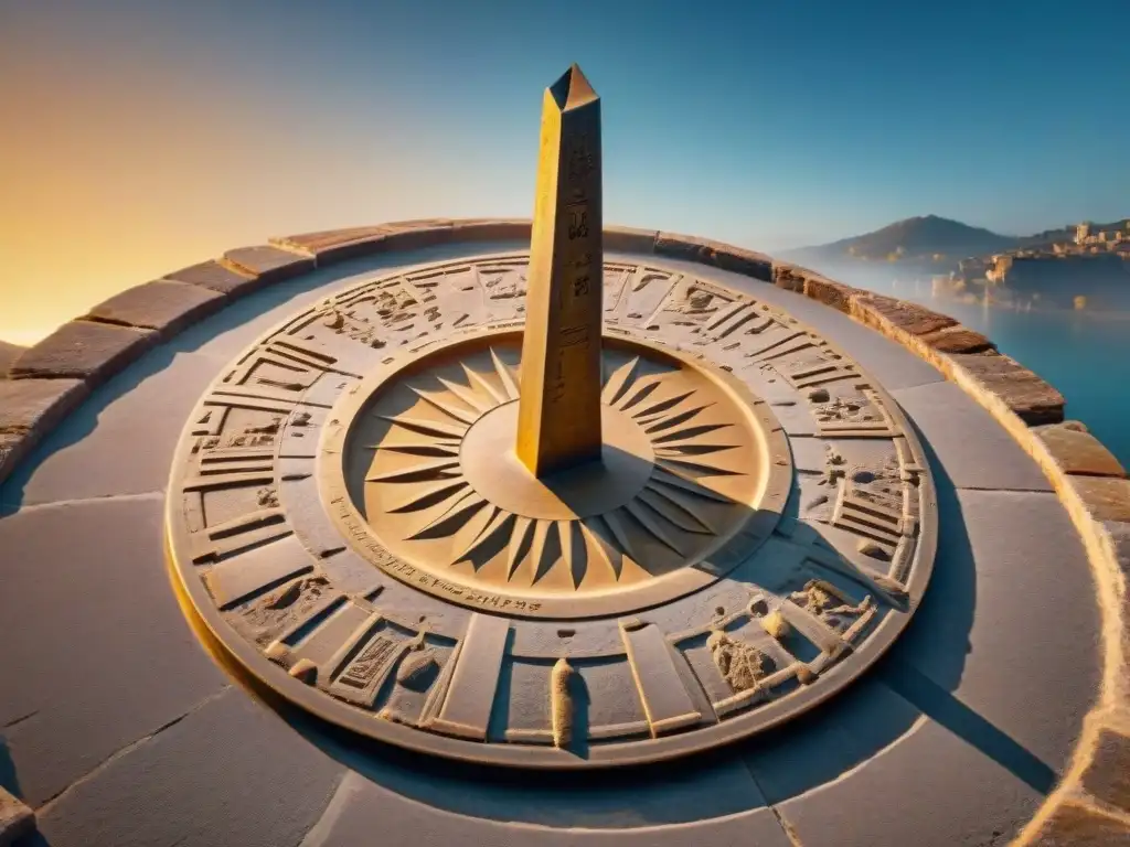 Sundial antiguo en ciudad antigua: Medición del tiempo en civilizaciones antiguas