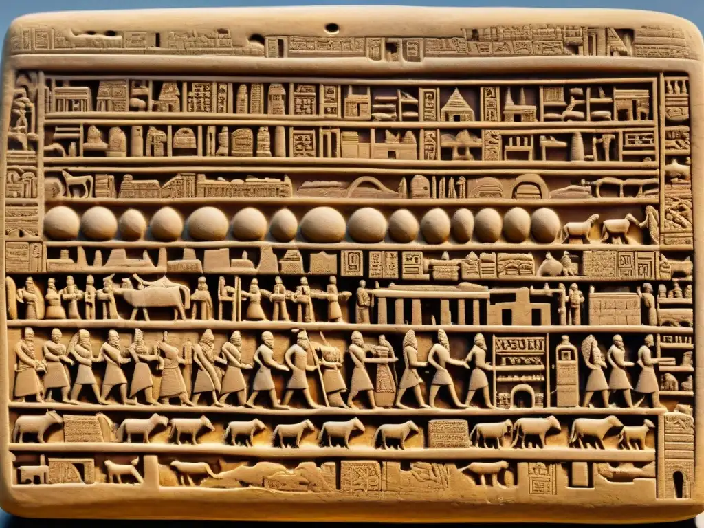 Tableta de arcilla detallando ciudad sumeria con inscripciones cuneiformes sobre política, poder y conflictos