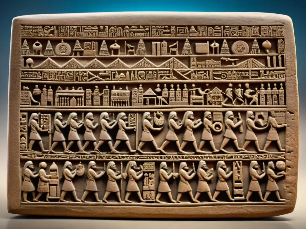 Tableta de arcilla con escritura cuneiforme detallando comercio en Mesopotamia