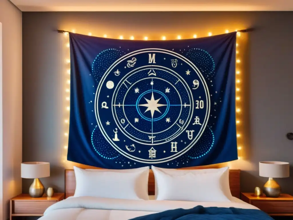 Un tapiz celestial con los signos del zodiaco en colores vibrantes, perfecto para decoración según signo zodiacal