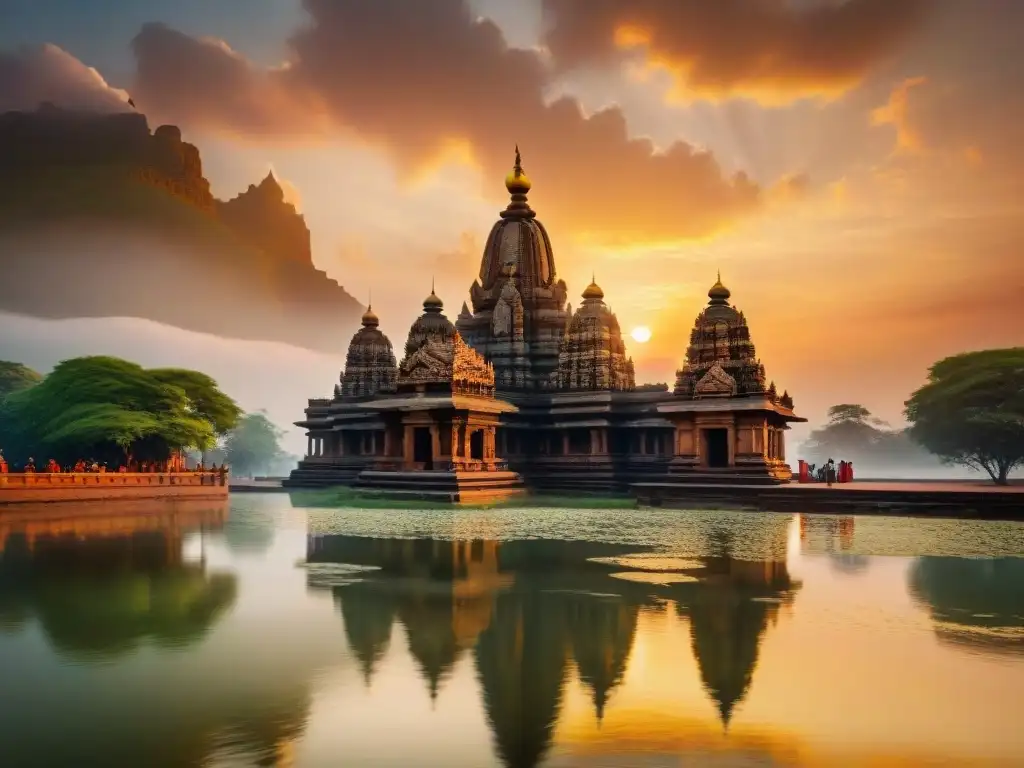 Templo flotante en India: majestuoso Brihadeeswarar, con torre tallada y adoradores, al atardecer en Tamil Nadu