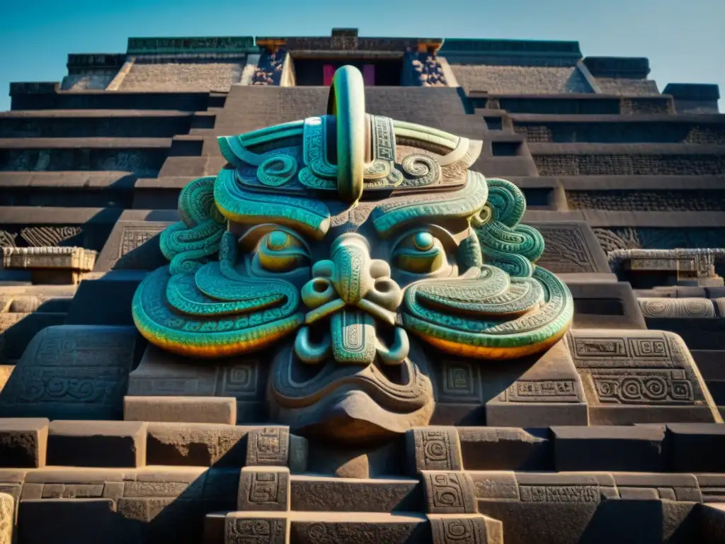 Descubre Teotihuacán a fondo: Detalle asombroso de Quetzalcoatl, la serpiente emplumada, tallada en piedra en el Templo de la Serpiente Emplumada