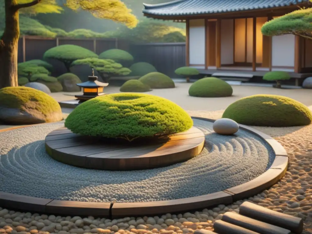 Un jardín Zen tradicional al amanecer en Japón invita a la meditación