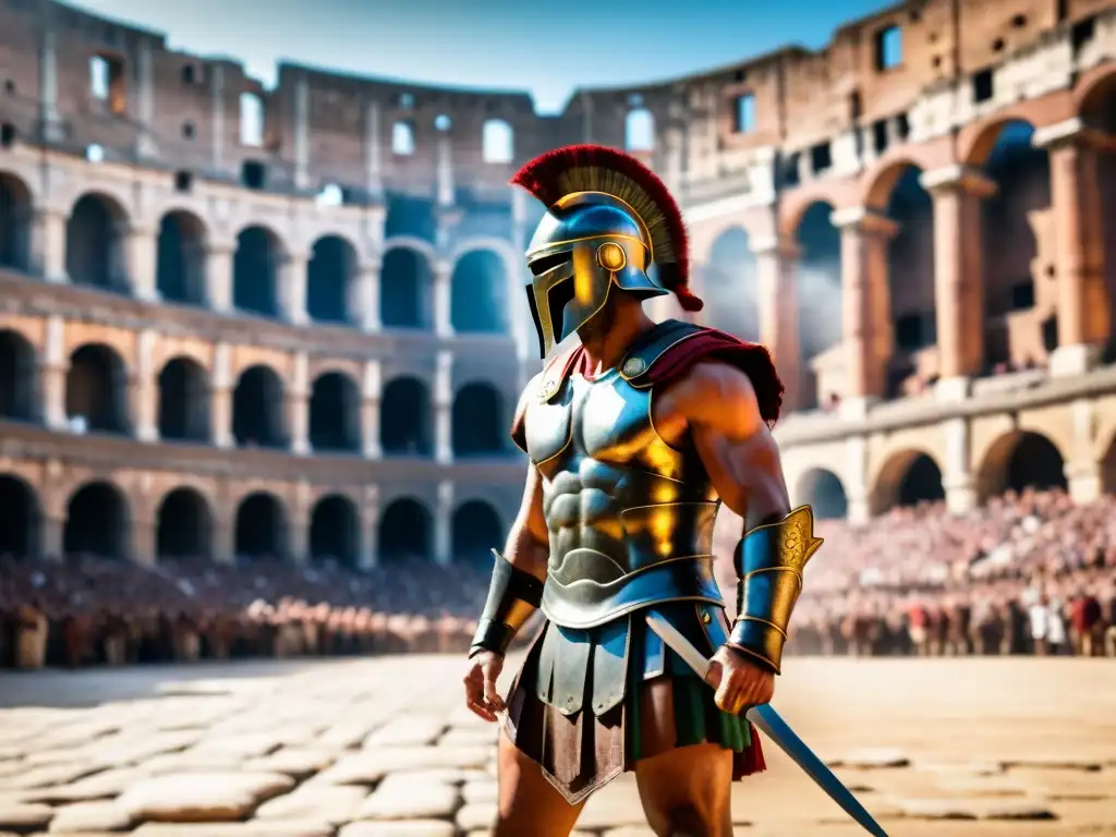 Un valiente gladiador en el Coliseo Romano, listo para el combate