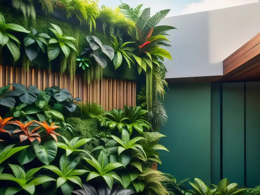 Un jardín vertical exuberante y vibrante, decoración maya para hogar moderno