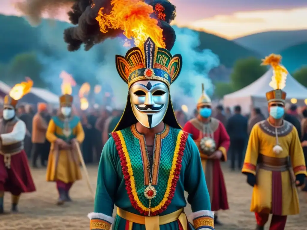 Vibrante escena de Carnaval: rituales paganos y tradiciones cristianas se entrelazan en un mosaico de origen misterioso del Carnaval